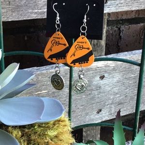 Orange with heart charms earrings